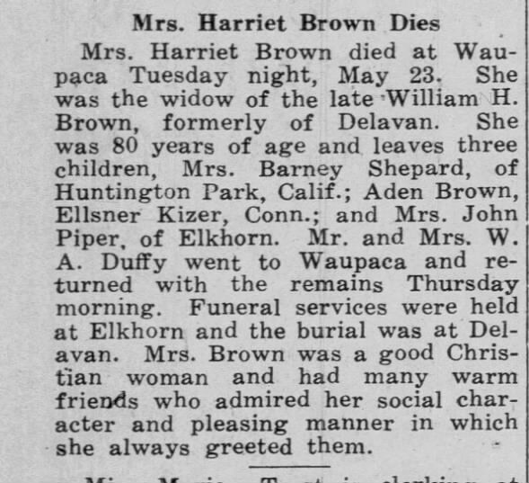 Obituary Mrs Harriet Brown